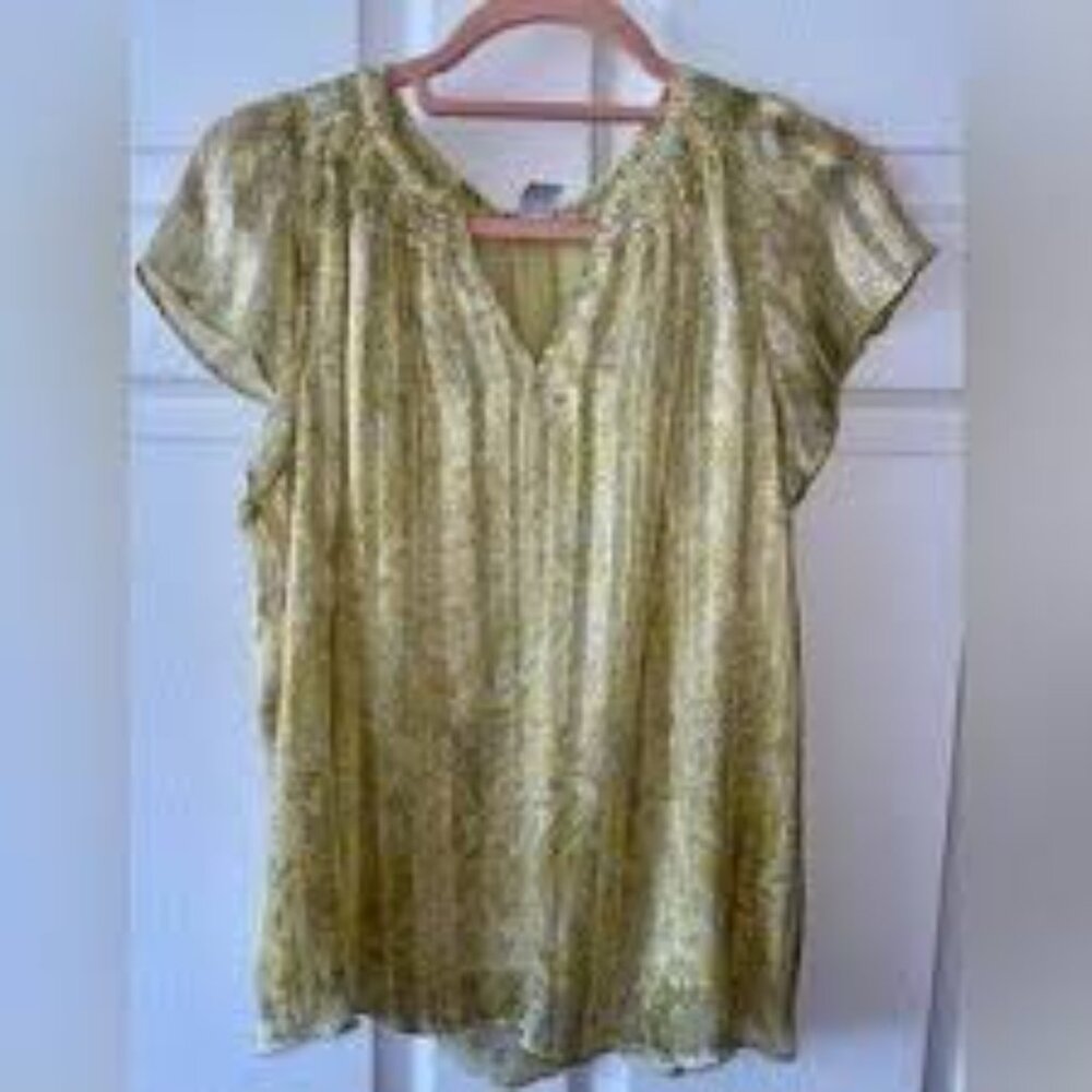 Joie women's v-neck ruffle sleeve paisley metallic blouse yellow size XL
